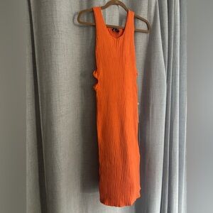Lumiere Orange Ribbed Bodycon Midi Dress